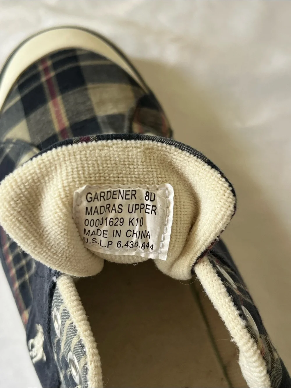 Polo by Ralph Lauren Men’s Plaid Slip-On Sneakers in Navy and Cream